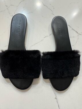 Jenni Kayne Black Mink Fur Slide Sandals 38